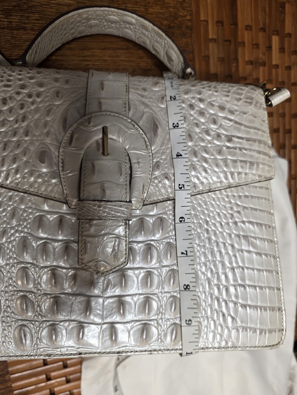 Brahmin Ivory Croc-Embossed Leather Satchel with Top Handle - Picture 10 of 14